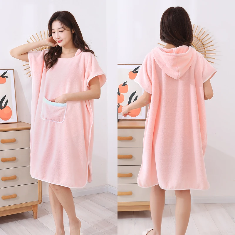 

Большой халат из чистого хлопка для женщин, короткий рукав, впитывающий, из кораллового флиса, для дома, как купальный костюм, банное полотенце