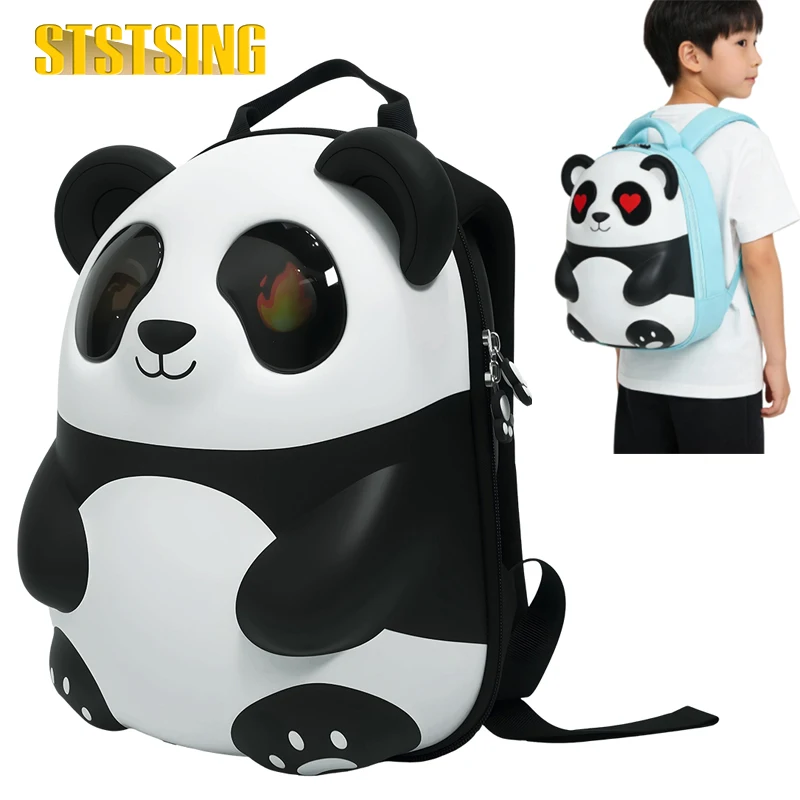 1PCS Cute Panda Hard Shell Backpack with LED Eyes Screen, DIY Programmable FullColor Display, Waterproof Casual Daypack for Gir