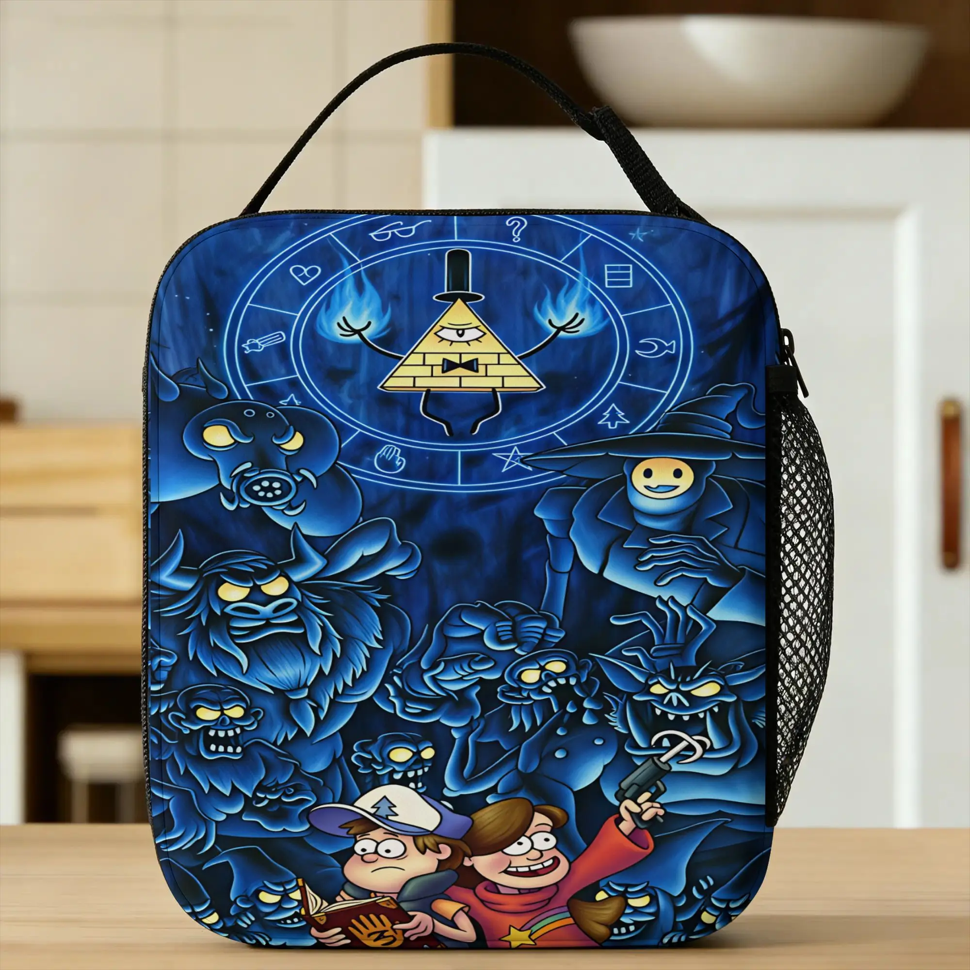 G-Gravity Falls Lunch Bag For Men Bill Cipher Print Lunch Box Cute School Cooler Bag Convenient Waterproof Thermal Tote Handbags