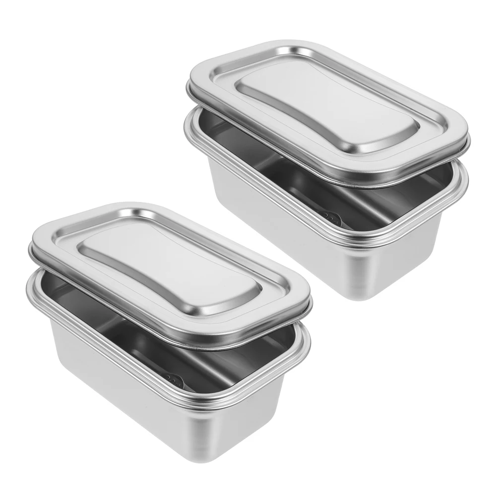 

2Pcs Stainless Steel Ice Cream Containers Airtight Lids Fresh Keeper Freezer Food Storage Box for Homemade Desserts