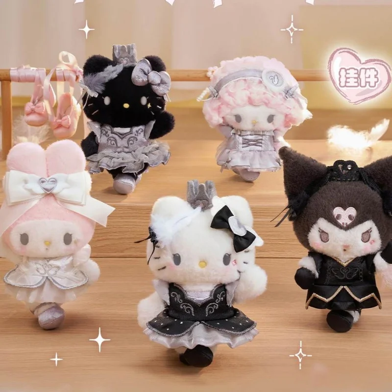 

Sanrio Cartoon Plush Pendant Hello Kitty My Melody Kuromi Ballet Dress Plush Doll Bag Decor Collectible Table Ornament