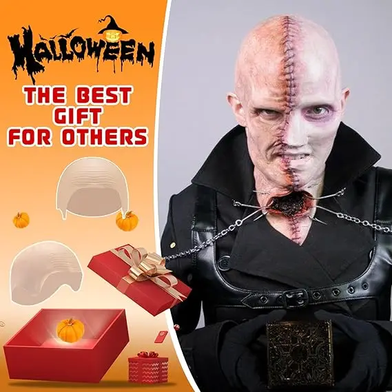 Gorro de peluca de calavera falsa sin pelo con cabeza de piel calva gruesa, disfraz de disfraz, sombrero de Cosplay para hombres y mujeres, fiesta de Halloween