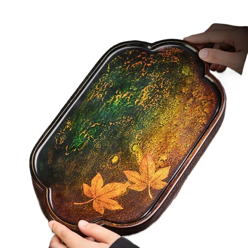 Handmade Begonia Maple Leaf Lacquer Tea Tray High-grade Kung Fu Tea Table Dry Brewing Tray