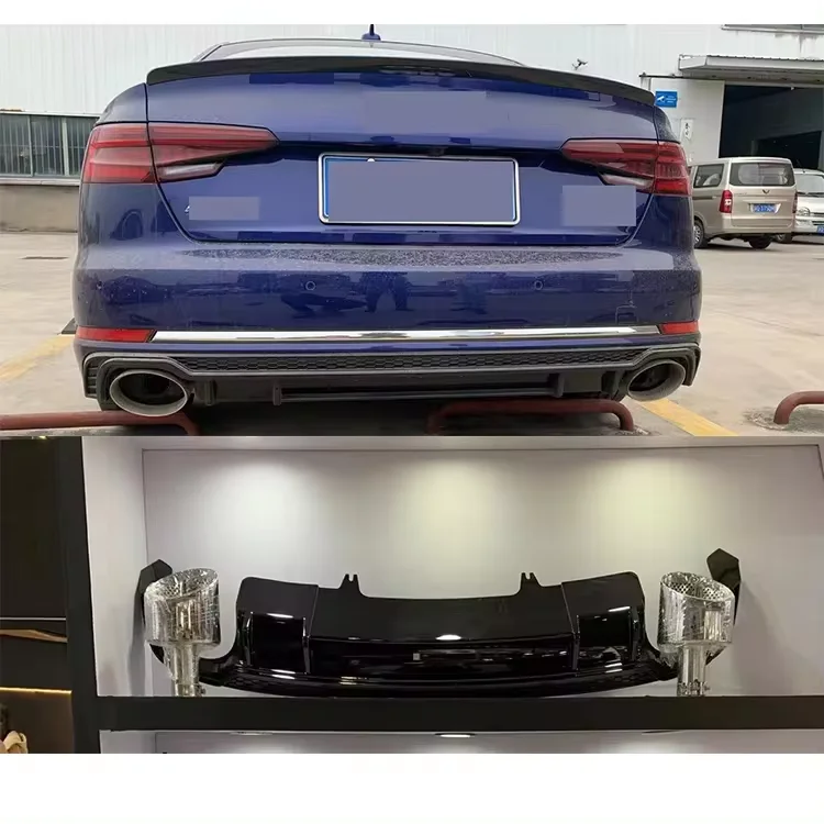 Factory sale Auto upgrade Sline Rear diffuser with exhaust pipe tip A4 B9 refit S4 RS4 For Audi