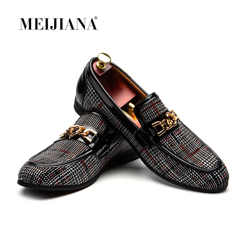 Mens Leather Shoes Business Luxury Shoes Loafers Men Plaid Fashion Business Suit Genuine Leather Shoes