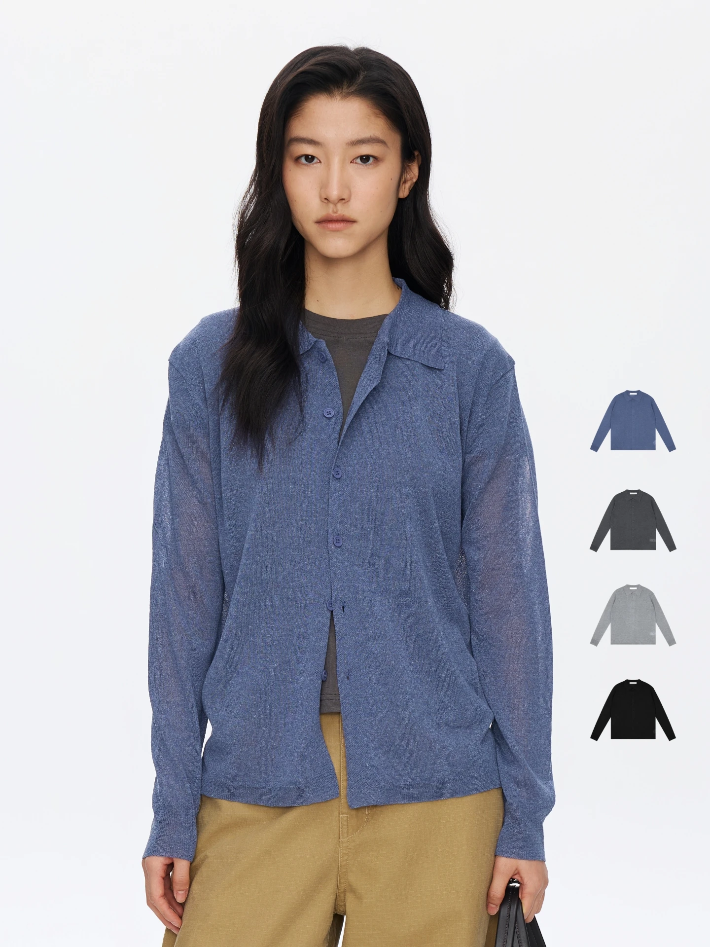 

Oneup Larse Lyocell Linen Knitted Open Cardigan Women's Loose Lazy Thin Outerwear Turn-down Collar Jaet Spring