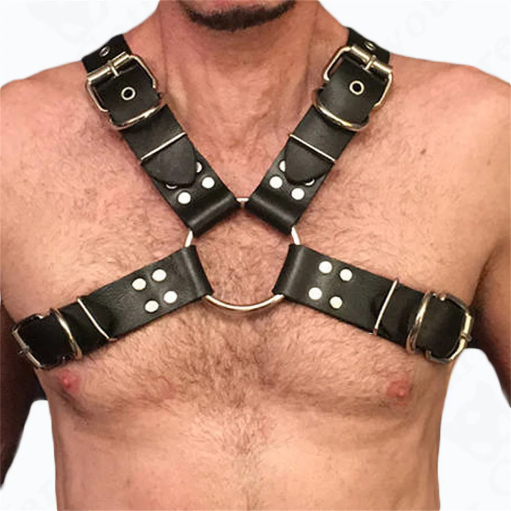 Men Harness Belts Fetish Gay Clothing for Sex Rave Sexual PULeather Chest Adjustable BDSM Gay Body Bondage Cage Harness Lingerie