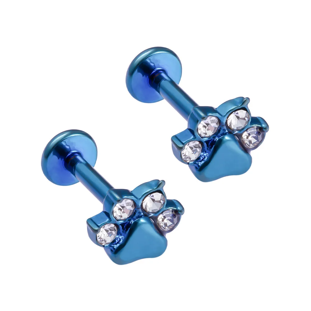 2pc 16G Labret Lip Stud Cartilage Earrings Stud Flat Back Dog Paw Cartilage Piercing Jewelry Internally Threaded Medusa Piercing