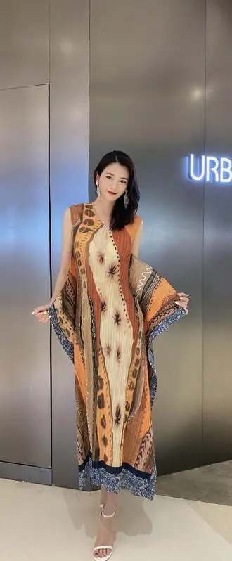 

National Style Printing Temperament Holiday Leisure Evening Dress Long Skirt Summer Sleeveless Printing Dress