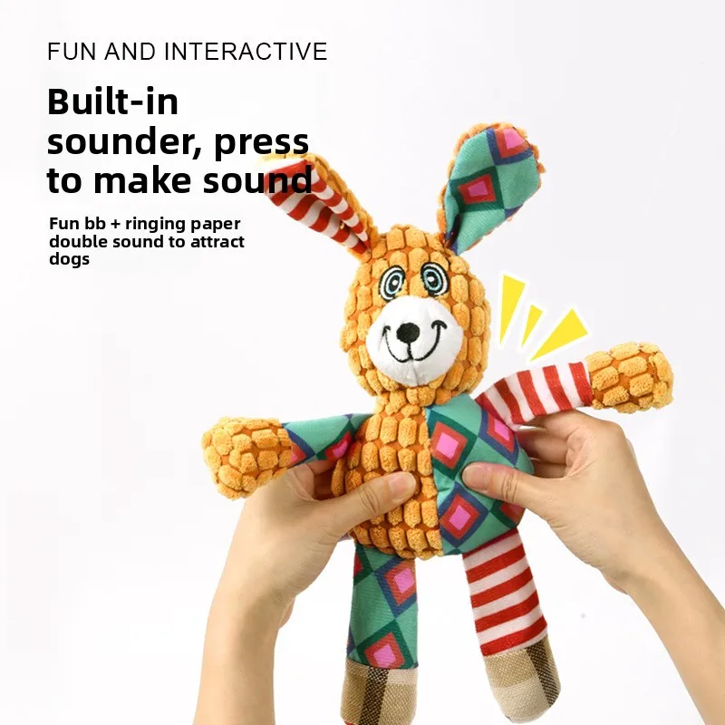 Pet boredom-relieving interactive supplies Corn fleece spliced fabric dog squeaky toy, bite-resistant molar doll,
