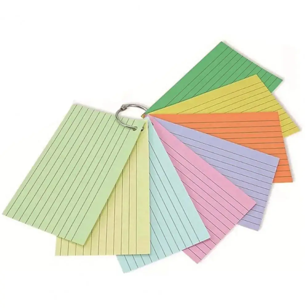 Kraft Paper Colored Index Cards Flash Cards with Metal Ring Thickened Paper Lined on Both Side Notecards Ruled Study Card