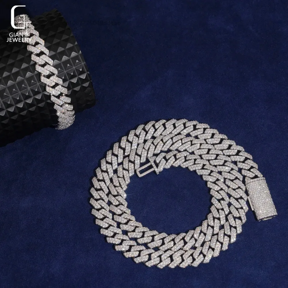 HipHop Moissanite Jewelry 925 Sterling Silver Moissanite Cuban Link Chain Past Diamond Tester 10MM Moissanite Cuban Chain Mens..
