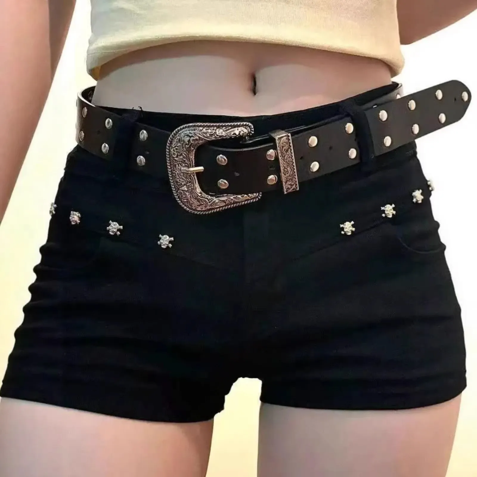 Sexy Dark Girl  Black Jeans Low Waist Denim Shorts Women Summer Slimming Hot Pants Bodycon Design Rivet Casual Cotton Shorts