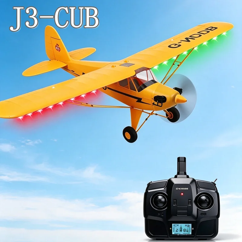Upgraded A160 J3 CUB RC Plane RTF 1406 Brushless Motor LED Light 3D Stunt 6G Self Stable Piper J3 Cub RC Airplane Ready To Fly