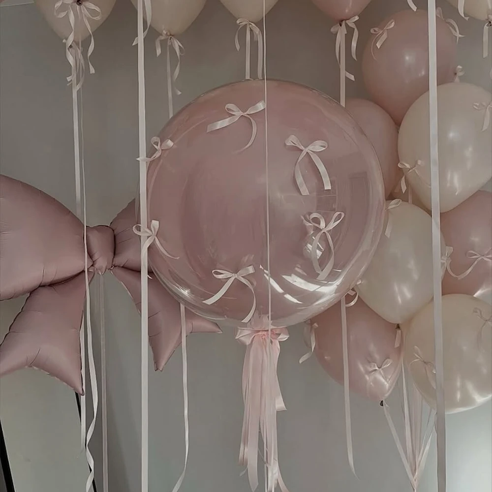 Rosa Schleifenballon-Set Transparente BOBO-Ballons mit Rosa Schleifenband für Geburtstag, Hochzeit, Babyparty, Muttertag Ballondekoration – Detail 7
