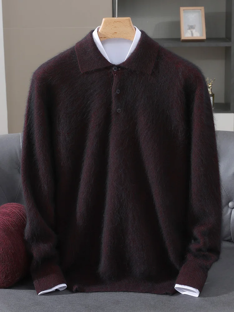 TLOML メンズ 100% ミンクカシミヤセーター ポロカラー ソリッドプルオーバー スマートカジュアル ソフトで暖かい 秋冬 ミンクカシミヤ 快適なトップス