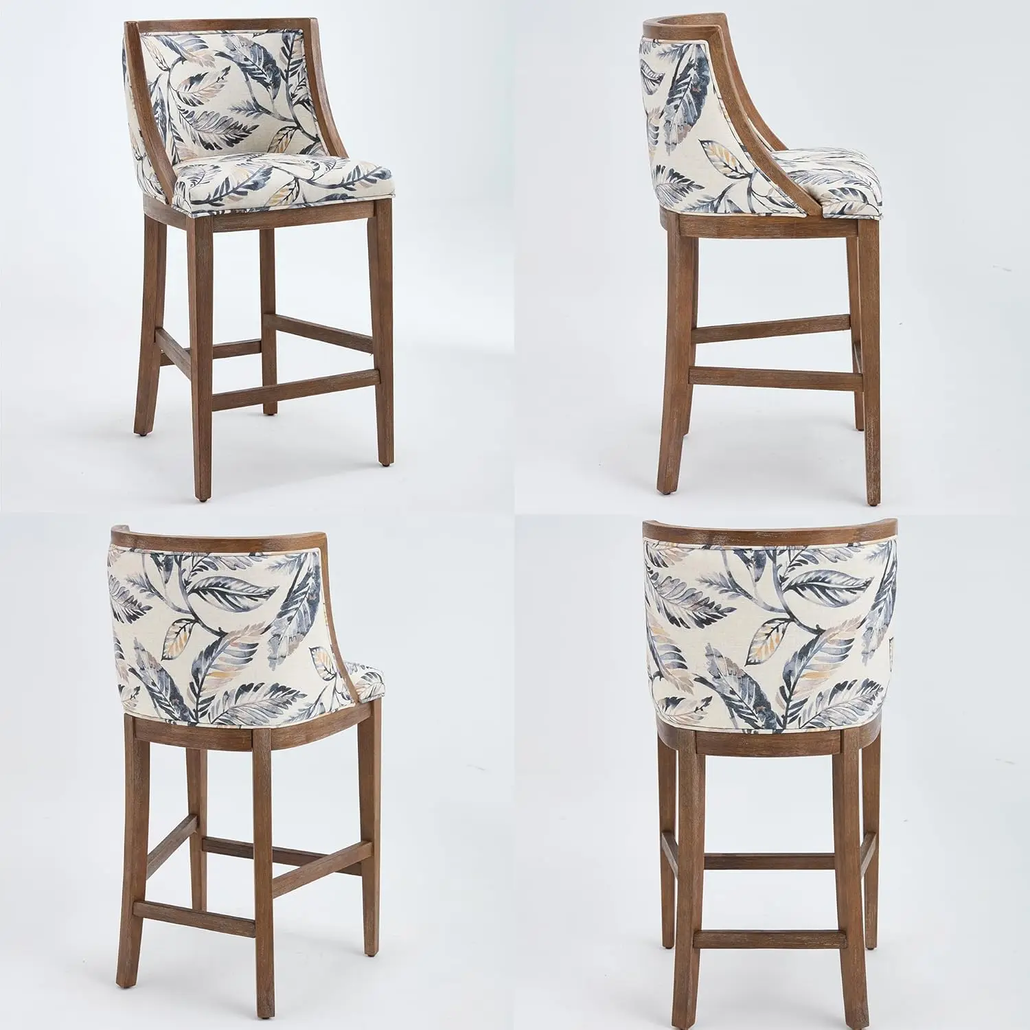 Farmhouse Bar Stools Set Of 2 Counter Height Barstools With Curved Back Upholstered Counter Stools For Kitchen Island Bar Pub