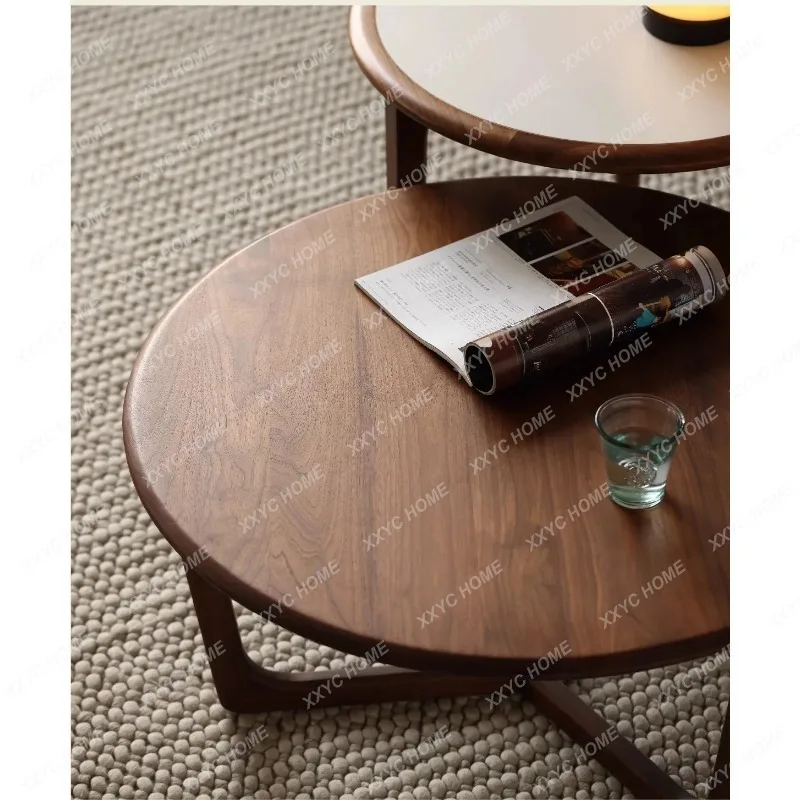 XX coffee table  black walnut edge corner table simple living room furniture solid wood slate round table combination