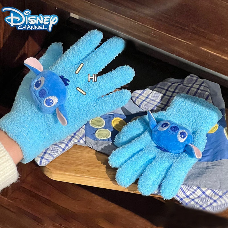 Disney Stitch Gloves Autumn Winter Cartoon Cute Riding Coral Fleece Keep Warm Gloves Party Birthday Gift