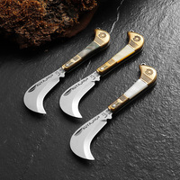 3CR13 Stainless Steel Hook Folding Blade Mini Knife Shell + Brass Handle Small Sickle Ourdoor Camping EDC Keychain Tool For Home