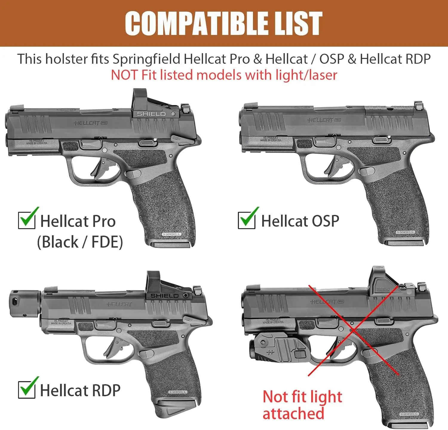 Only For Springfield Hellcat Pro,OWB Holster,Index Finger Lock,Level 2 Retention Outside Waistband Holster,Right hand