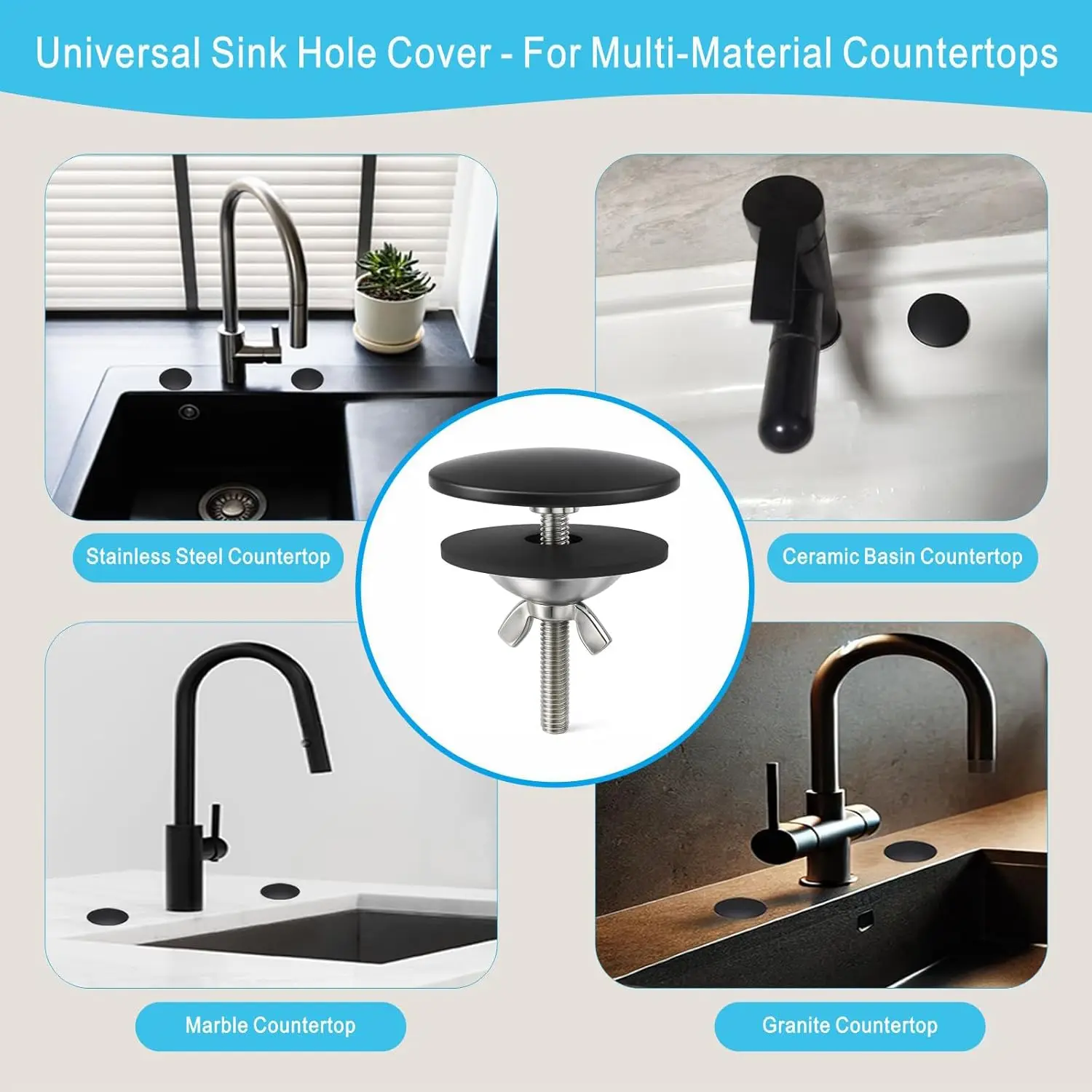 

1PC Faucet Hole Cover Sink Tap Hole Cap Decorative Plug Cover for Kitchen Sink Stainless Steel Finishing