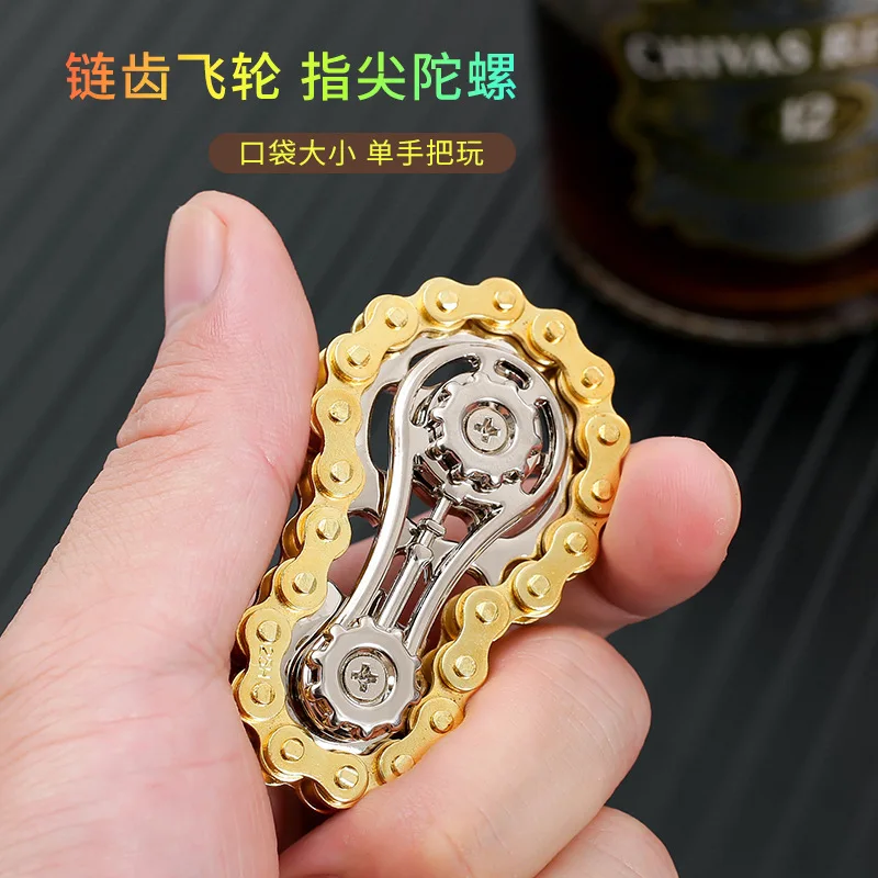 Fidget Spinner pignons mécaniques en métal volant d'inertie bout des doigts gyroscope anti-stress anxiété chaînes de vélo en métal EDC Spinner Fidget jouets