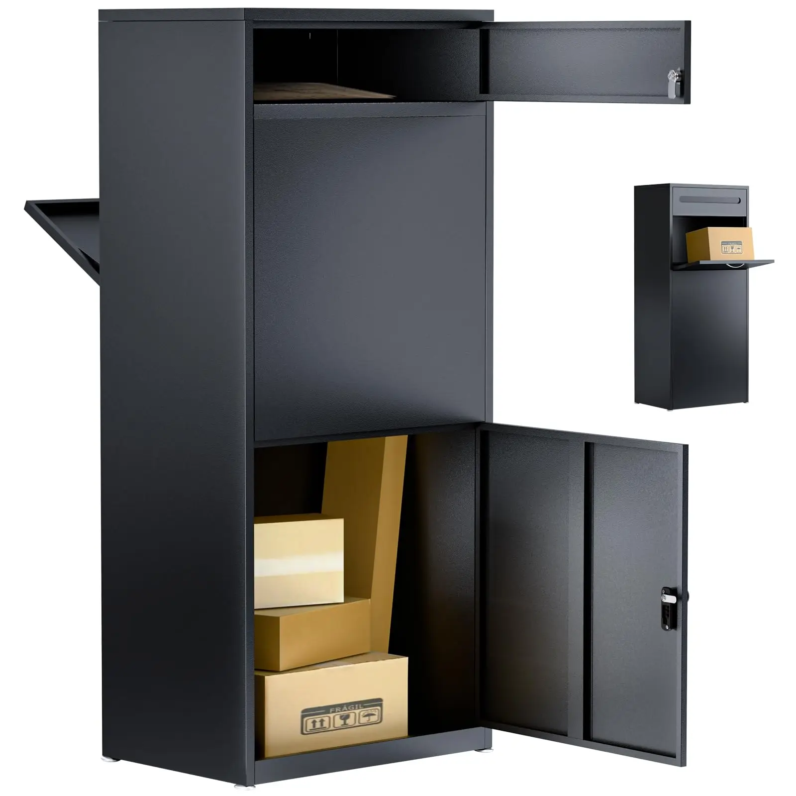 Outside Package Delivery Boxes & Mailbox, Large Parcel Drop Box with Keys, Steel Mailbox with Waterproof Anti-Theft