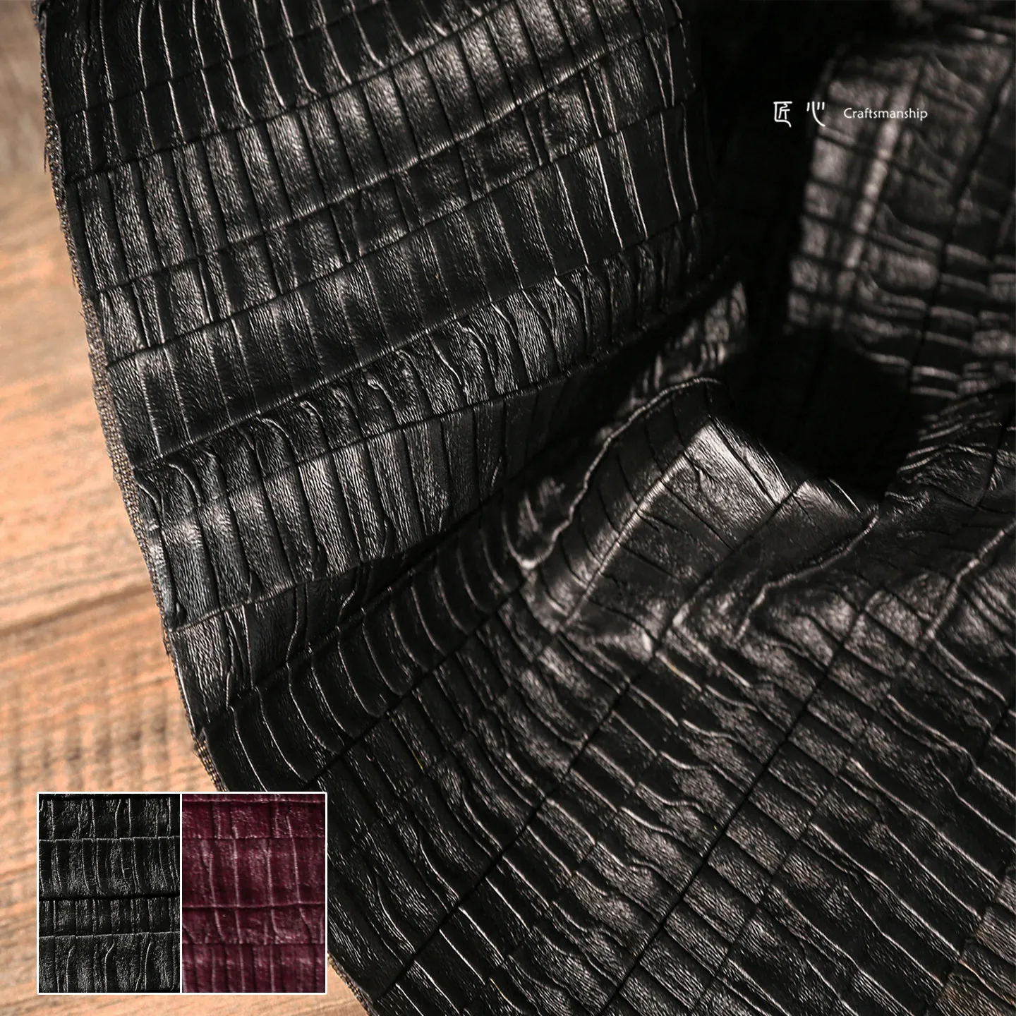Kariertes, robustes gewebtes Leder mit dreidimensionaler Textur, Lederstoff für DIY-Handarbeiten, Taschen, Mäntel, Röcke, Kleidungsdesign. – Detail 3