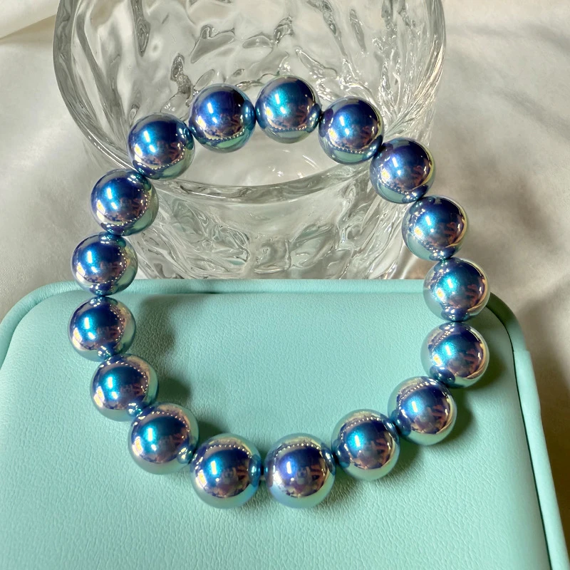 

Latest color scheme autumn and winter: stunning silver-blue rose pearl bracelet for women, comparable to Japanese AKOYA, wit
