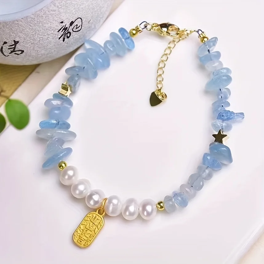 natural aquamarine pearl bracelets home decoration spiritual healing crystal