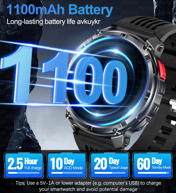 

New 1100mAh Battery Smart Watch Men GPS Track Compass IP69K Waterproof Sports tracker Outdoors Military Smartwatch