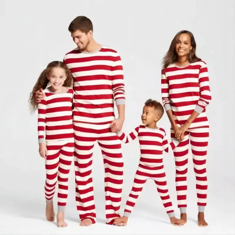 Mother Father Kids Matching Clothes Toddler Infant Romper Cute Soft Pyjamas Xmas Family Look Christmas Pajamas Set Striped Print