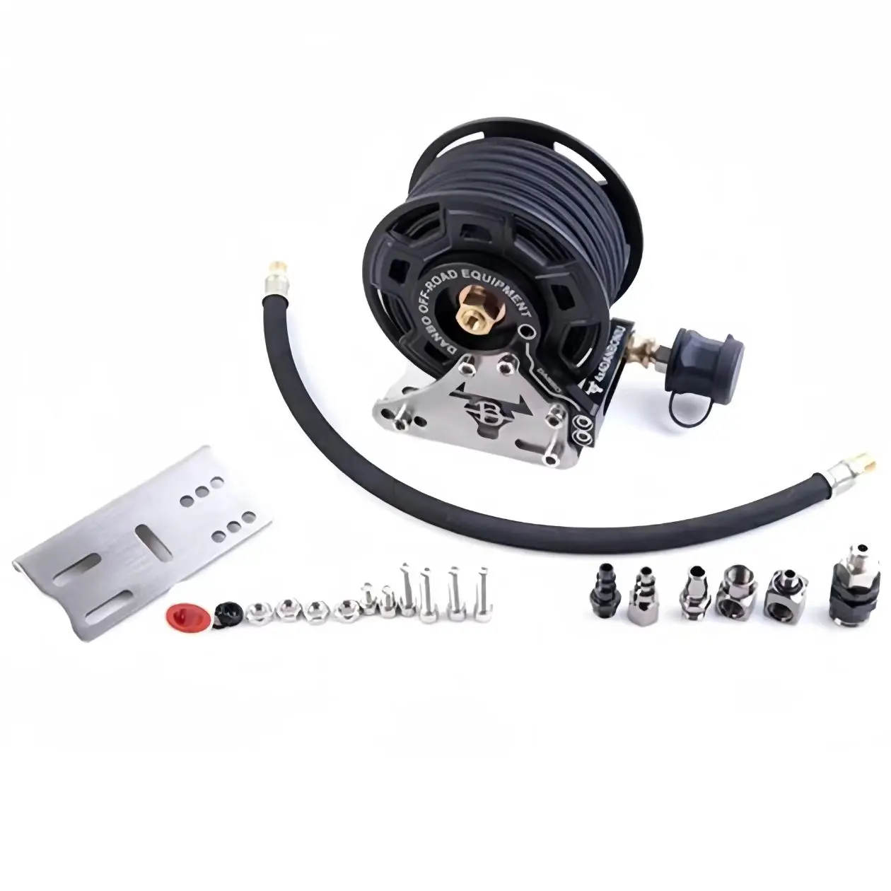 Auto-Retract Air Pump Hose Reel | All-Terrain Off-Road Use (Inflation Tube Storage Artifact)
