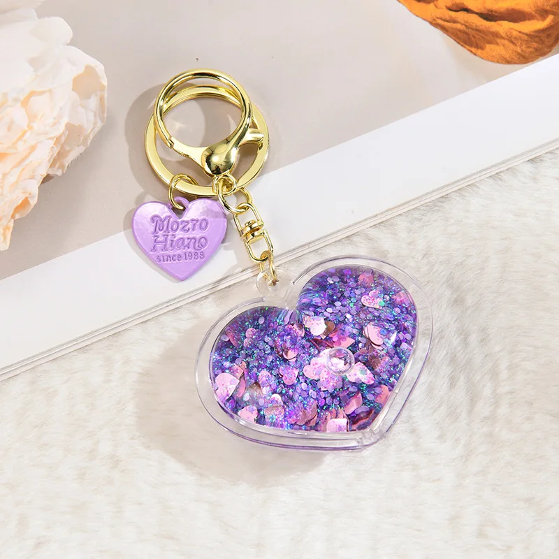 liquid glitter keychain Oil Glitter Liquid Accessories Bag Pendant Creative Bells Accessories Love Pendant Key Chain