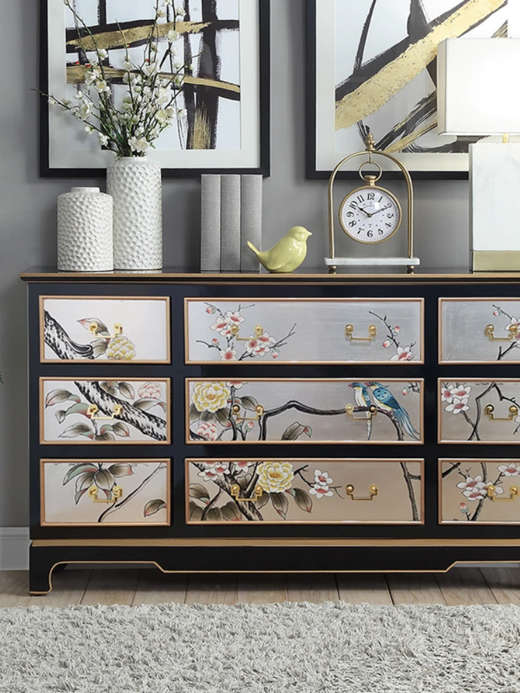 New Chinese solid wood chest of drawers simple modern American painted living room chest of drawers