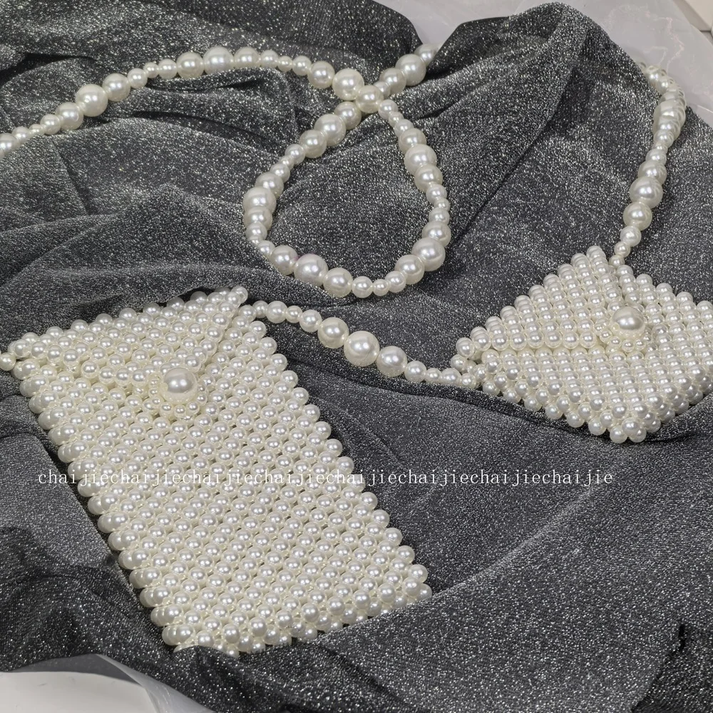 

Niche Woven Pearl Bead Handmade Crossbody Bags Mobile Wallet Ins Small Fragrance Style Design Women's Bag Can Be Customized