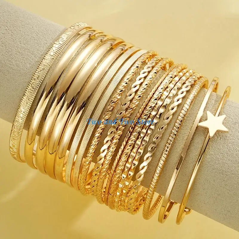 HX6F Black Coated Star Shaped Wristbands 18 Pieces Iron Bangle Collection