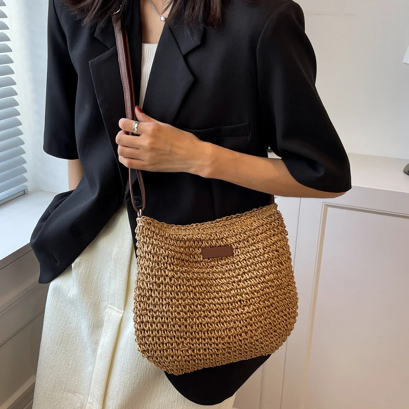 Ladies Fashion Summer Straw Crossbody Bag Women Beach Holiday Shopping Woven Shoulder Handbag Messenger Purses For Women Bags