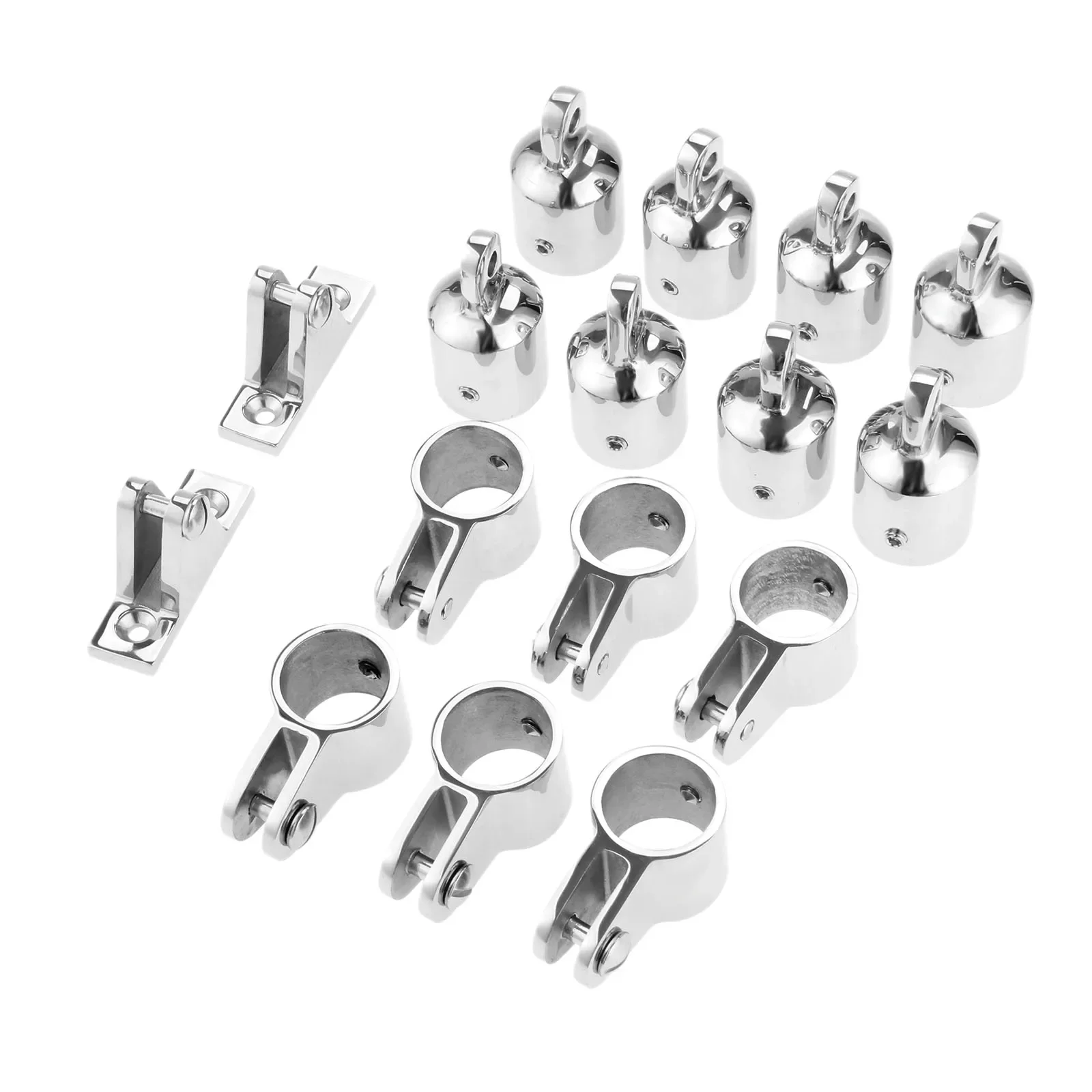 Marine Boat Top Hardware Fitting Set 4 Bow 25mm 1 inch Tube 8 Pcs Eye End Fittings + 6 Pcs Jaw Slide Fittings +2 Pcs Deck Hinges