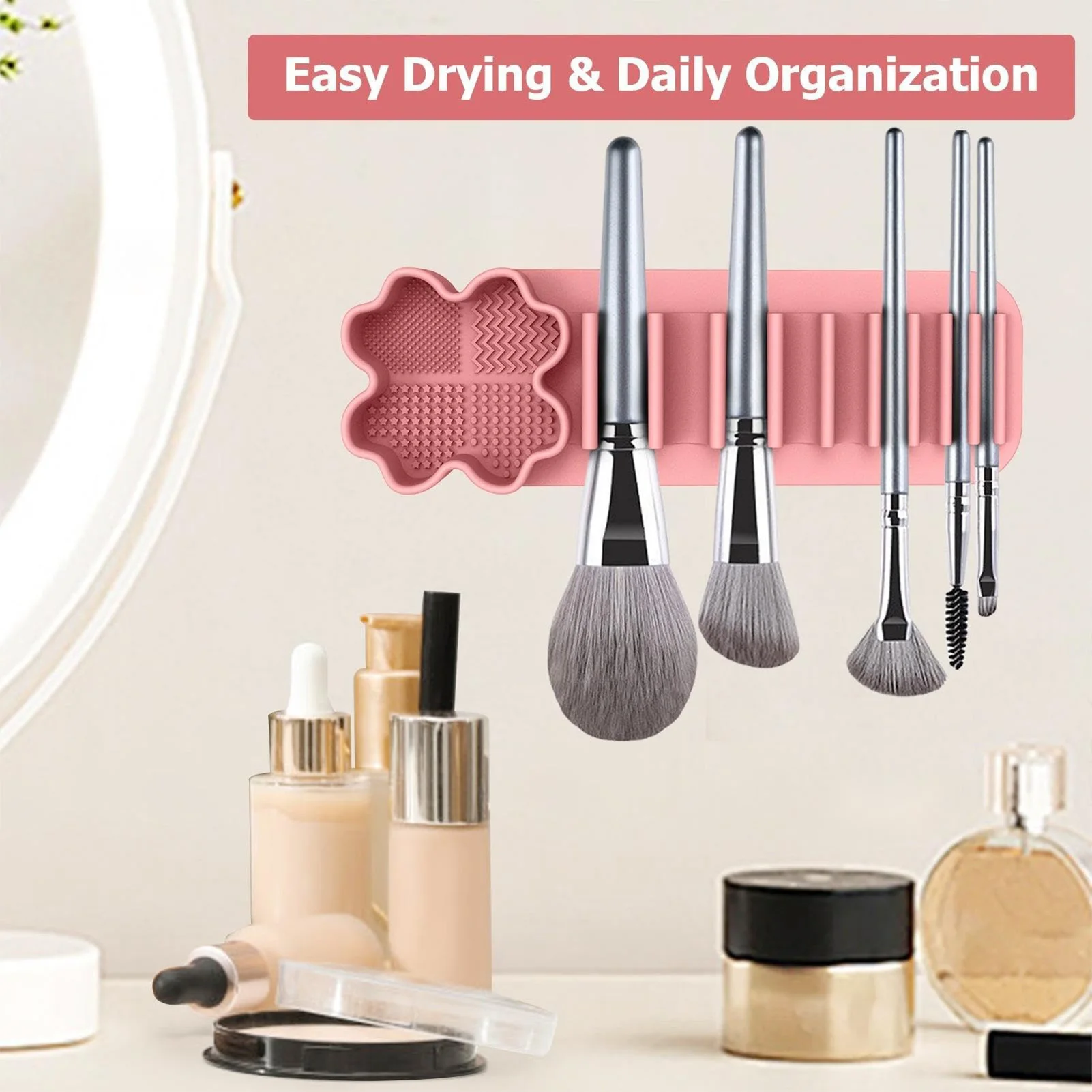 Zachte siliconen make-upborstels Wandgemonteerd droogrek Cosmetische penselen Cleaner Tool Ponsvrije hangende organizer voor schoonheidstool