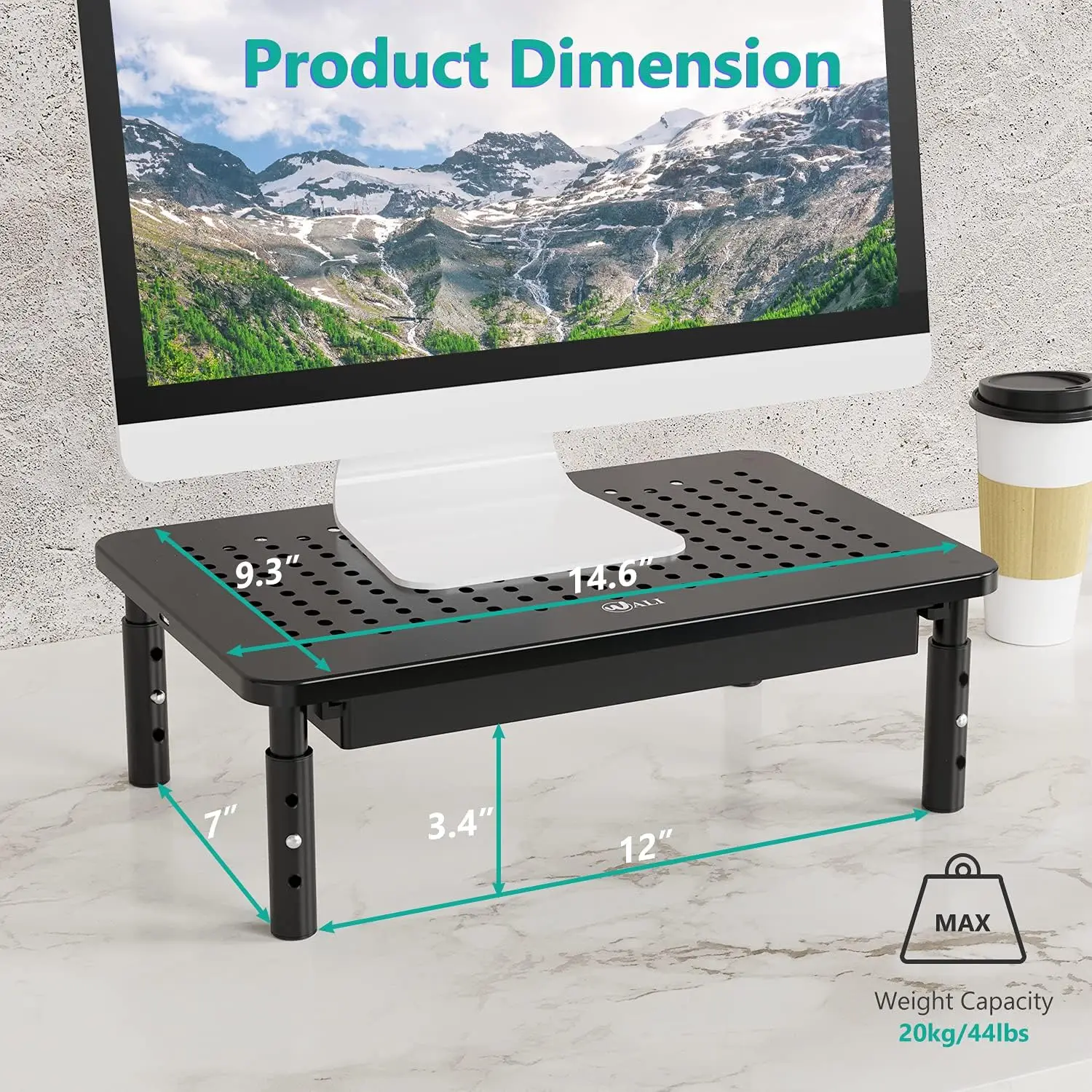 Monitor Stand with Storage, Height Adjustable Laptop Riser, Desk Organizer for Computer, Laptop, Printer - Black (STT003D-B)