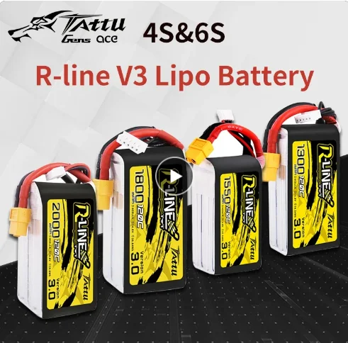 

Аккумулятор Lipo TATTU R-Line версии 3,0, 1300, V3, 1550/1800/2000/14,8 мАч, 120C, в, с разъемом XT60 для FPV гоночного дрона, квадрокоптера