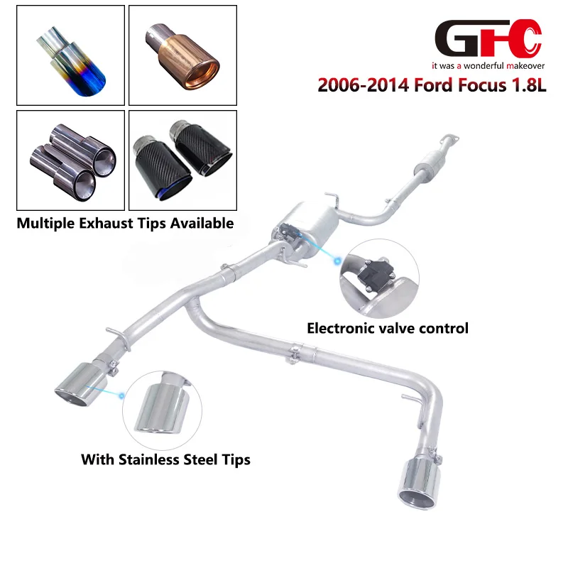 For Ford Focus Classic 2011 1.8L Cat-Back Exhaust System HKG Single Muffler Single Valve Y-Pipe Dual Tips Stainless Steel