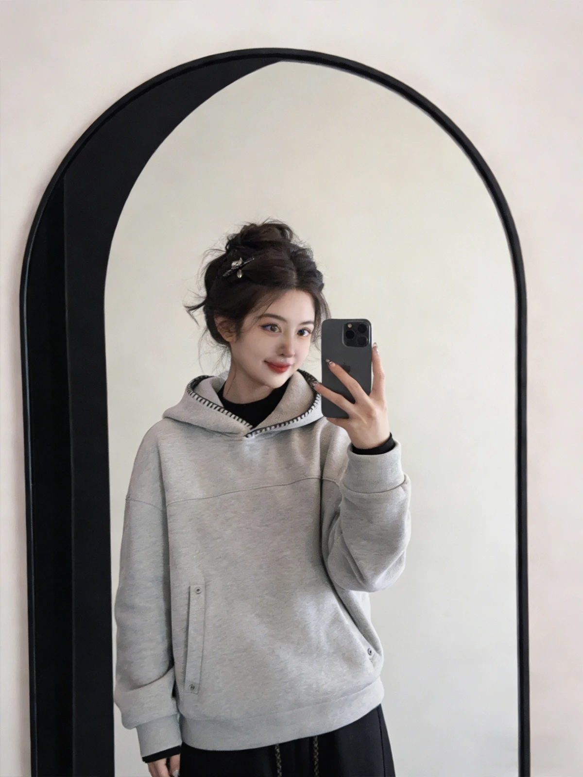 

Korean College Sle Fce Hoodie Women Spring New Thiened Loose Casual Top Age Reduction Classic Sweatirt