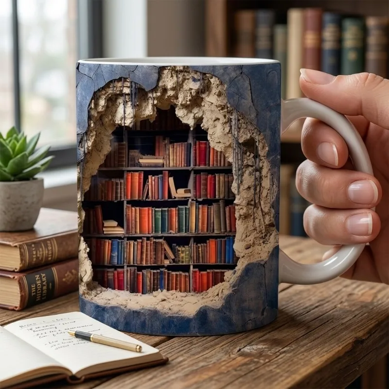 

Керамическая кружка 3D-дизайнерская в виде книжной полки, многофункциональная кофейная чашка с креативным дизайном, оригинальный подарок