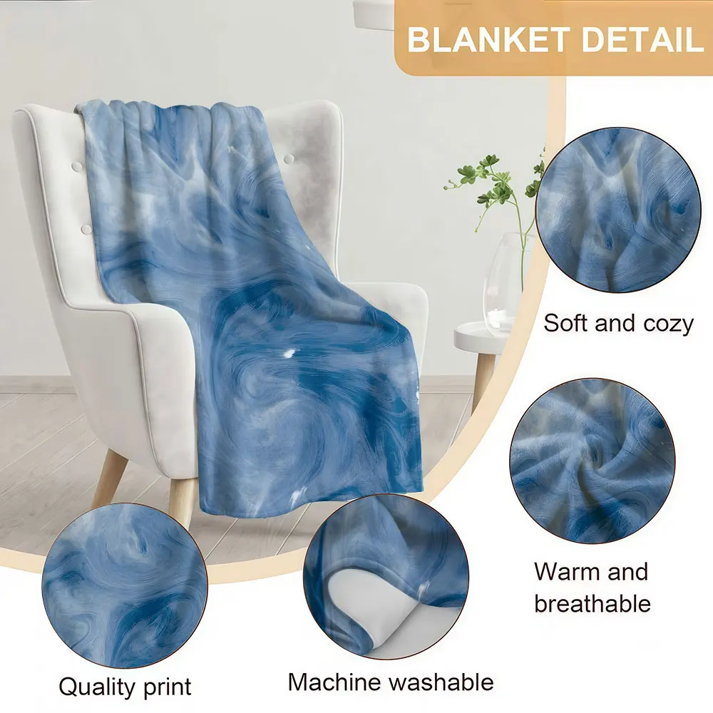 Blue Fluid Soft Warm Flannel Blanket Lightweight Cozy Christmas Halloween Home Decor Room