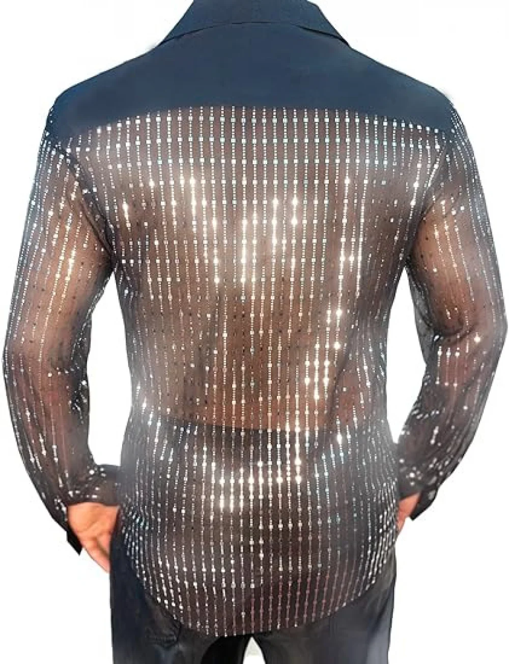 Camisa de lentejuelas brillantes para hombre, camisa de manga larga con botones para Fiesta Disco, ropa para discoteca, Tops de actuación de baile de graduación, disfraces de Halloween