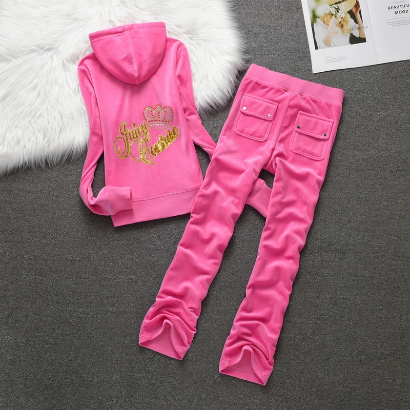 Women\'s Velvet Tracksuit Outfits Sequins Sweatshirts and Sweatpants 2 Piece Sets Casual Sports Suit Jogger Workout Clothing