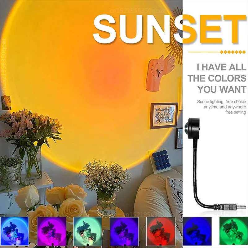 Led USB Sunset Lamp Night Light Projector Birthday Party Decoration Portable Mood Light For Bedroom Living Room Wall Photography